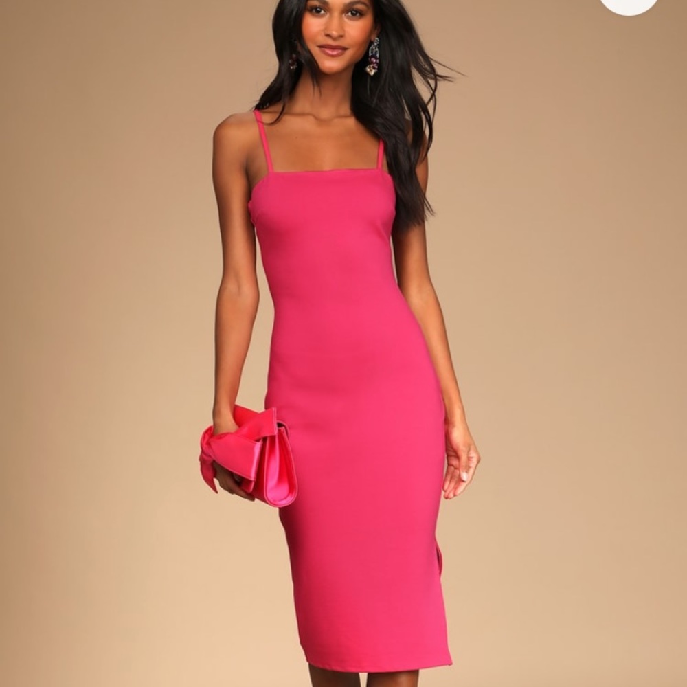 Paulina Hot Pink Bodycon Midi Dress. Lulus.